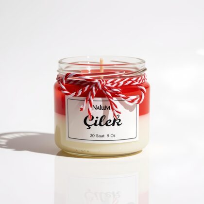 El Yapımı Katmanlı Çilek Kokulu Kavanoz Mumu