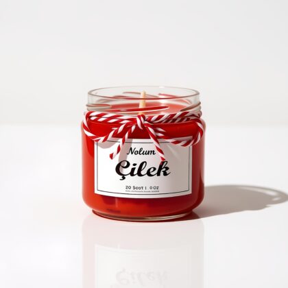 El Yapımı Şeffaf Çilek Kokulu Kavanoz Mumu