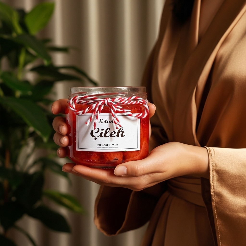 El Yapımı Şeffaf Çilek Kokulu Kavanoz Mumu