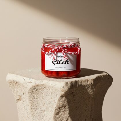 El Yapımı Şeffaf Çilek Kokulu Kavanoz Mumu