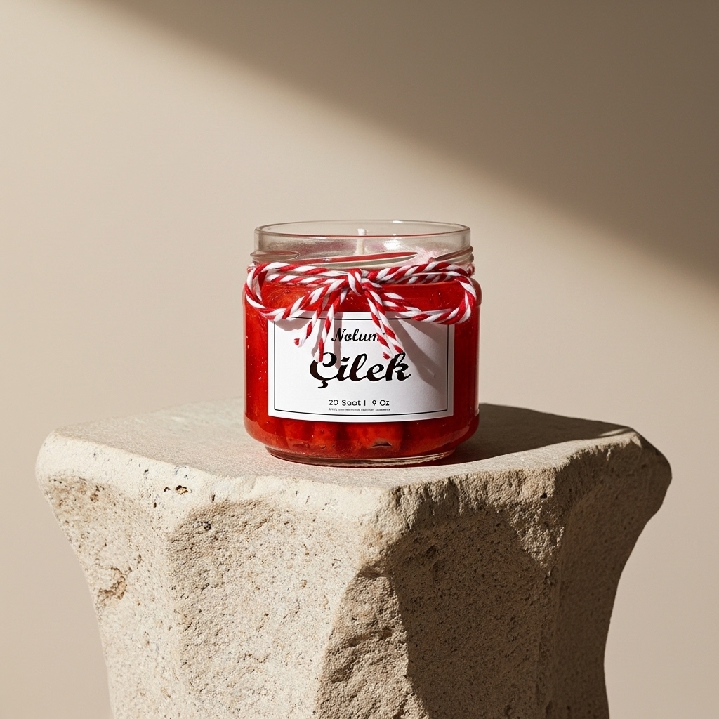 El Yapımı Şeffaf Çilek Kokulu Kavanoz Mumu