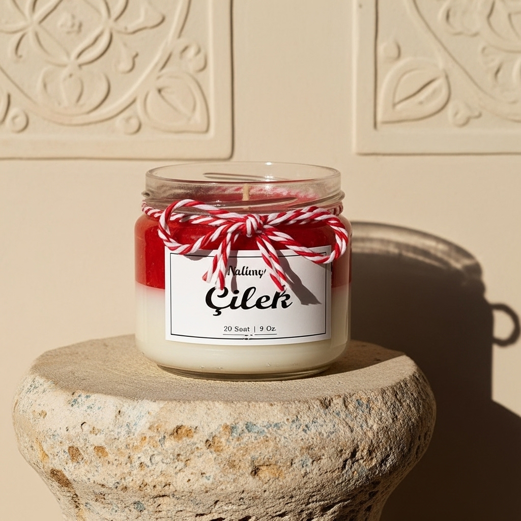El Yapımı Katmanlı Çilek Kokulu Kavanoz Mumu